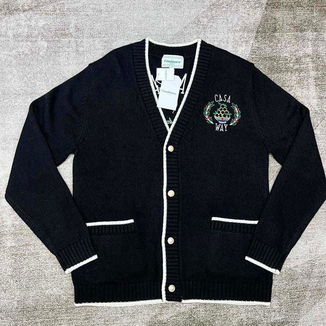 Casablanca Black Contrast-Trim Cardigan Sweater